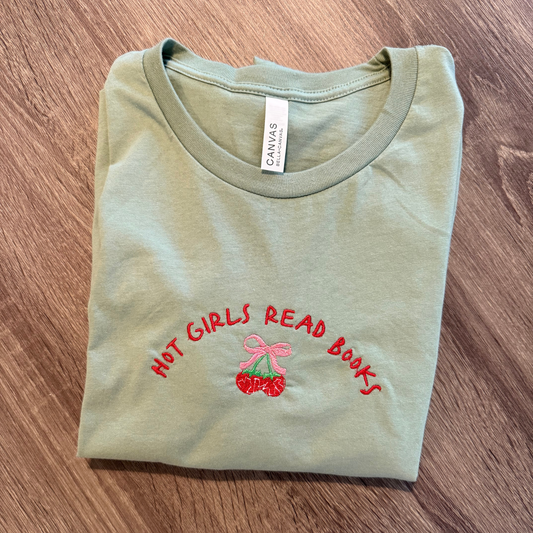 Hot Girls Read Books | Embroidered T-Shirt/Crewneck